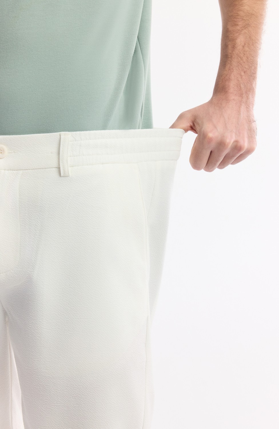 AVVA Erkek Beyaz Yanı Lastikli Gofreli Bi-Stretch Slim Fit Chino Şort A51Y3730 görsel 5