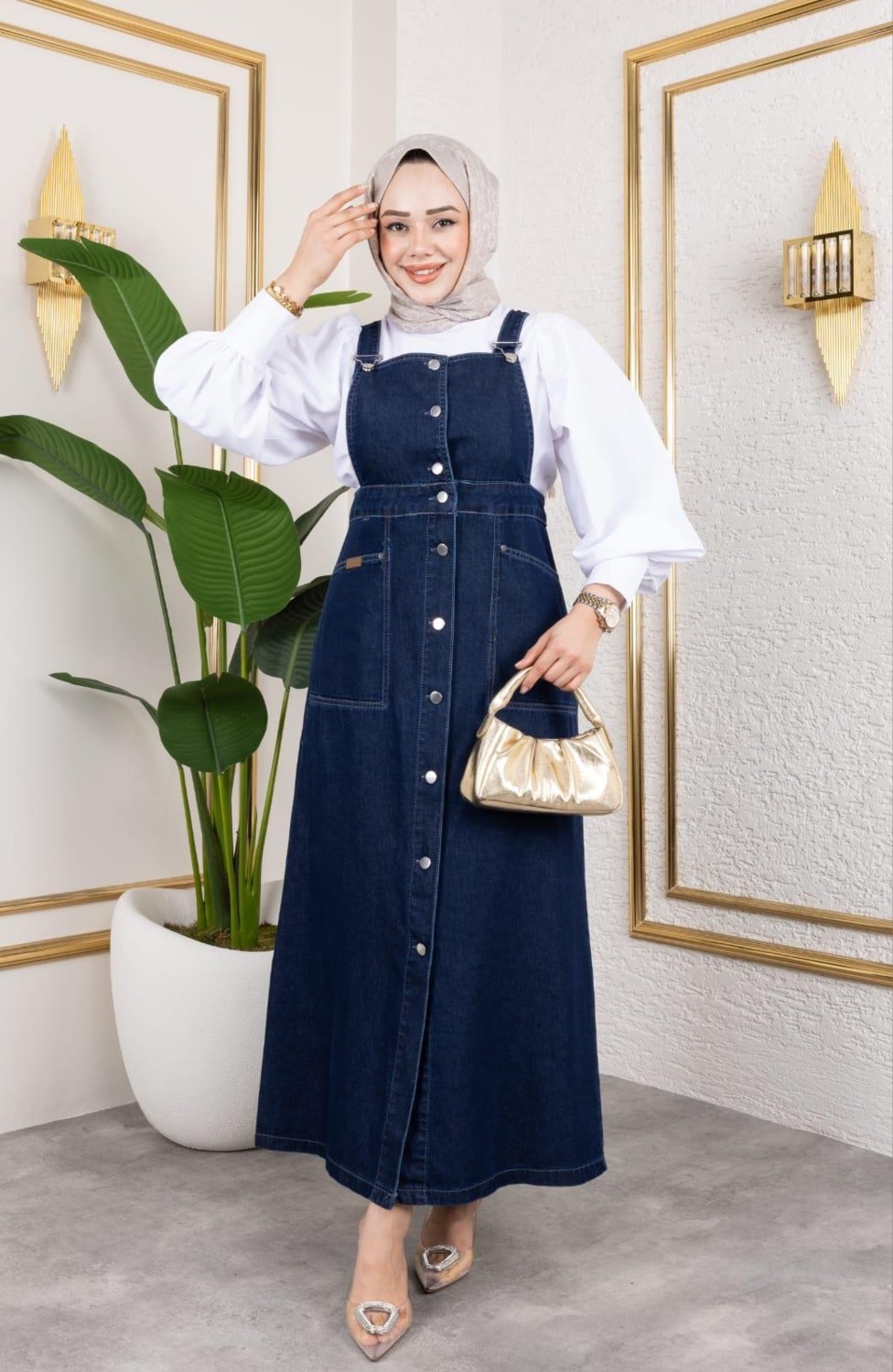 Harma Time Butik Kadın Askılı Lacivert Kot Salopet