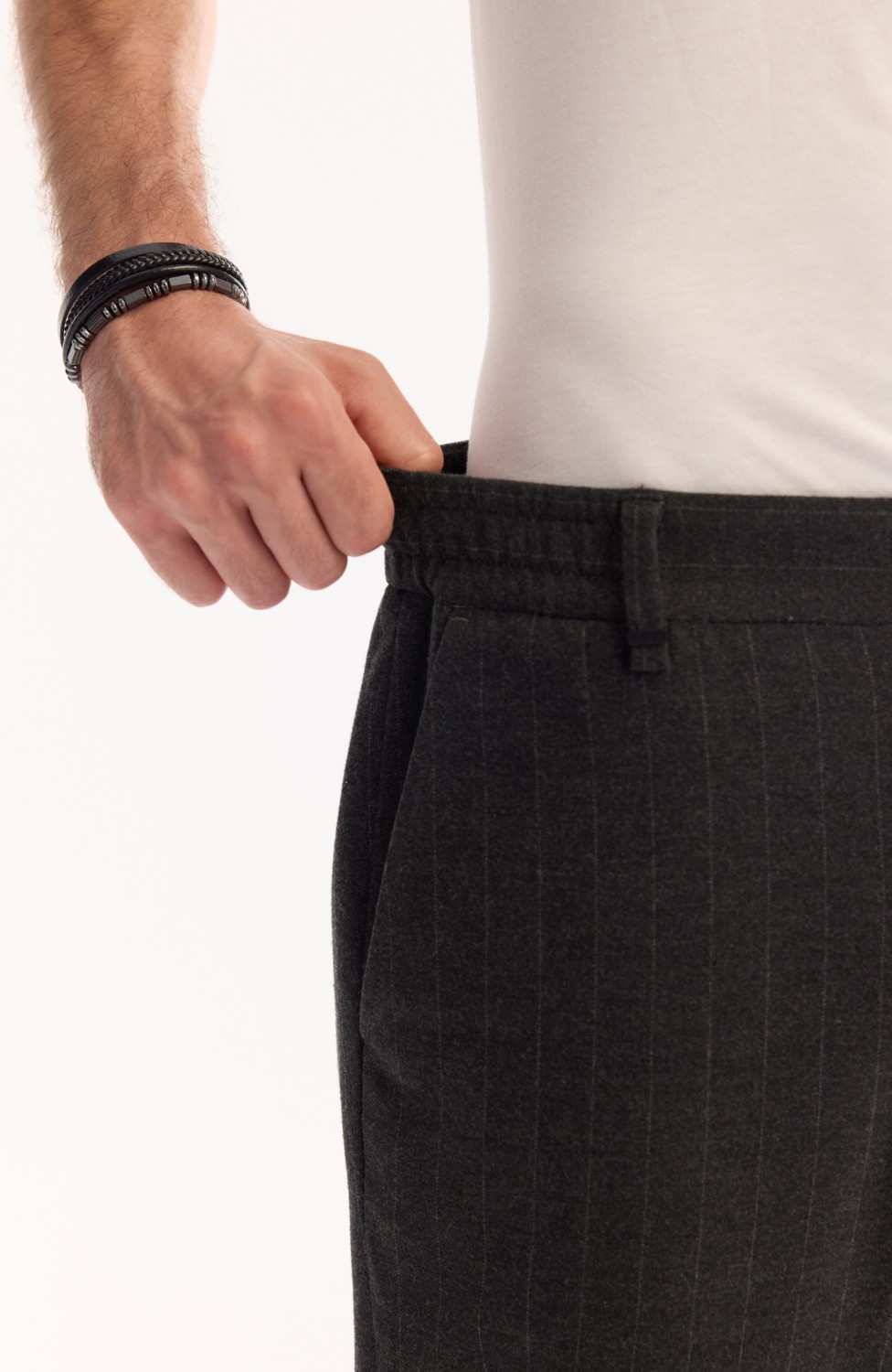 AVVA Erkek Antrasit Viskon Karışımlı Kolay Ütülenen Çizgili Slim Fit Pantolon A52Y3006 görsel 5