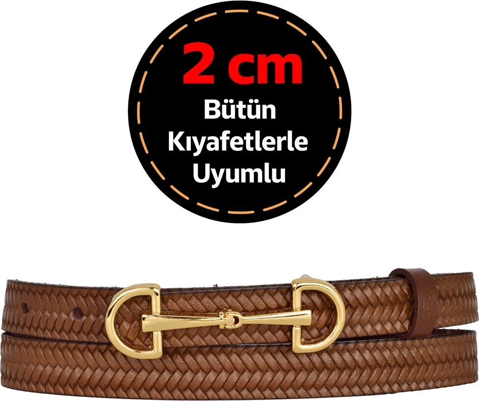 GoDeri Deri, Gold Renk Tokalı Ince 2 cm Lacivert Kadın Kemeri; Elbise, Pantolon Kemerid&d