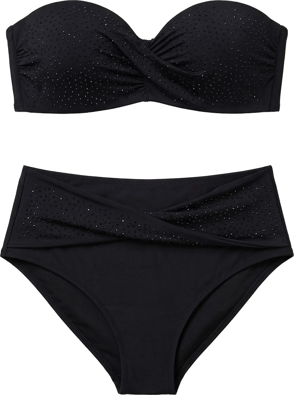Mısırlı Taşlı Kaplı Straplez Bikini Takım Siyah görsel 6