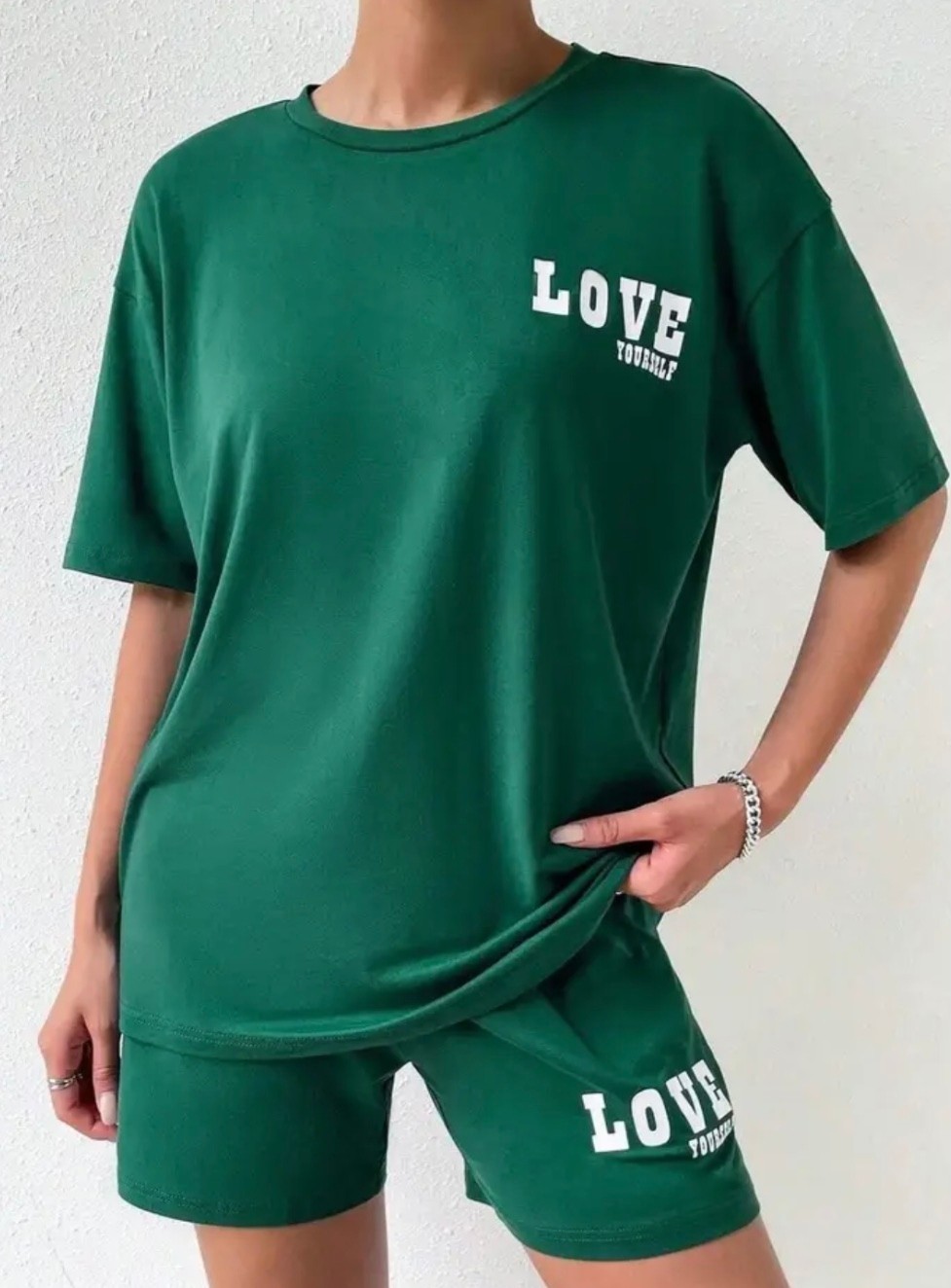 Punix Büyük Beden Özel Seri Love Baskılı %100 Pamuk Modern Battal Kadın T-Shirt Şort Takımı