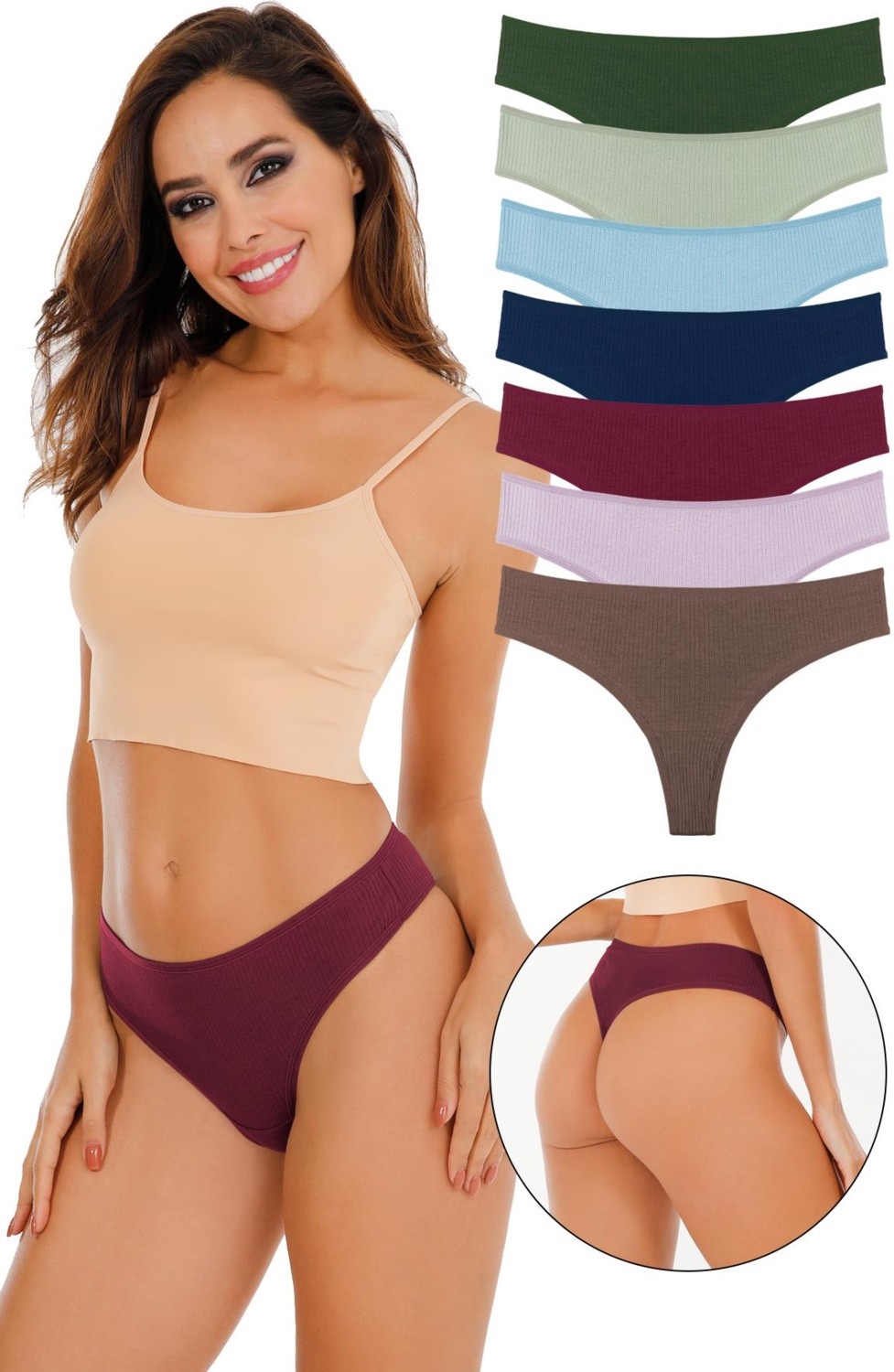 Sensu Kadın Fitilli Brazilian Tanga 7 Li Paket Set Pamuklu Yumuşak Dokulu Konforlu Kullanım