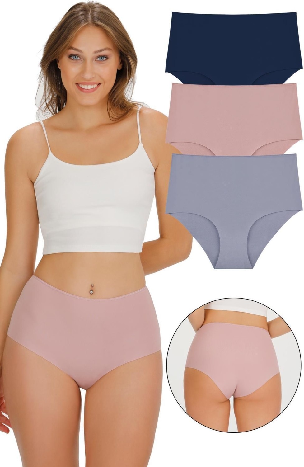 Sensu Kadın Yüksek Bel Dikişsiz Lazer Kesim Külot (Beli Lastikli) 3lü Set görsel 7
