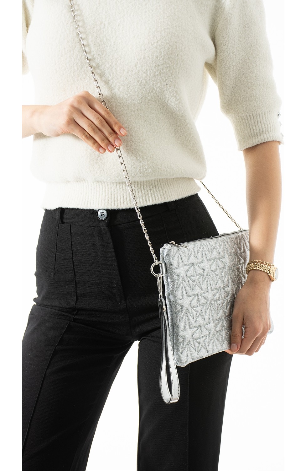 Byhakan Liva-01 Yıldız Dikişli Kadın El Çantası Clutch Çanta Omuz Çantası Çapraz Çanta Pörtföy Çanta görsel 3
