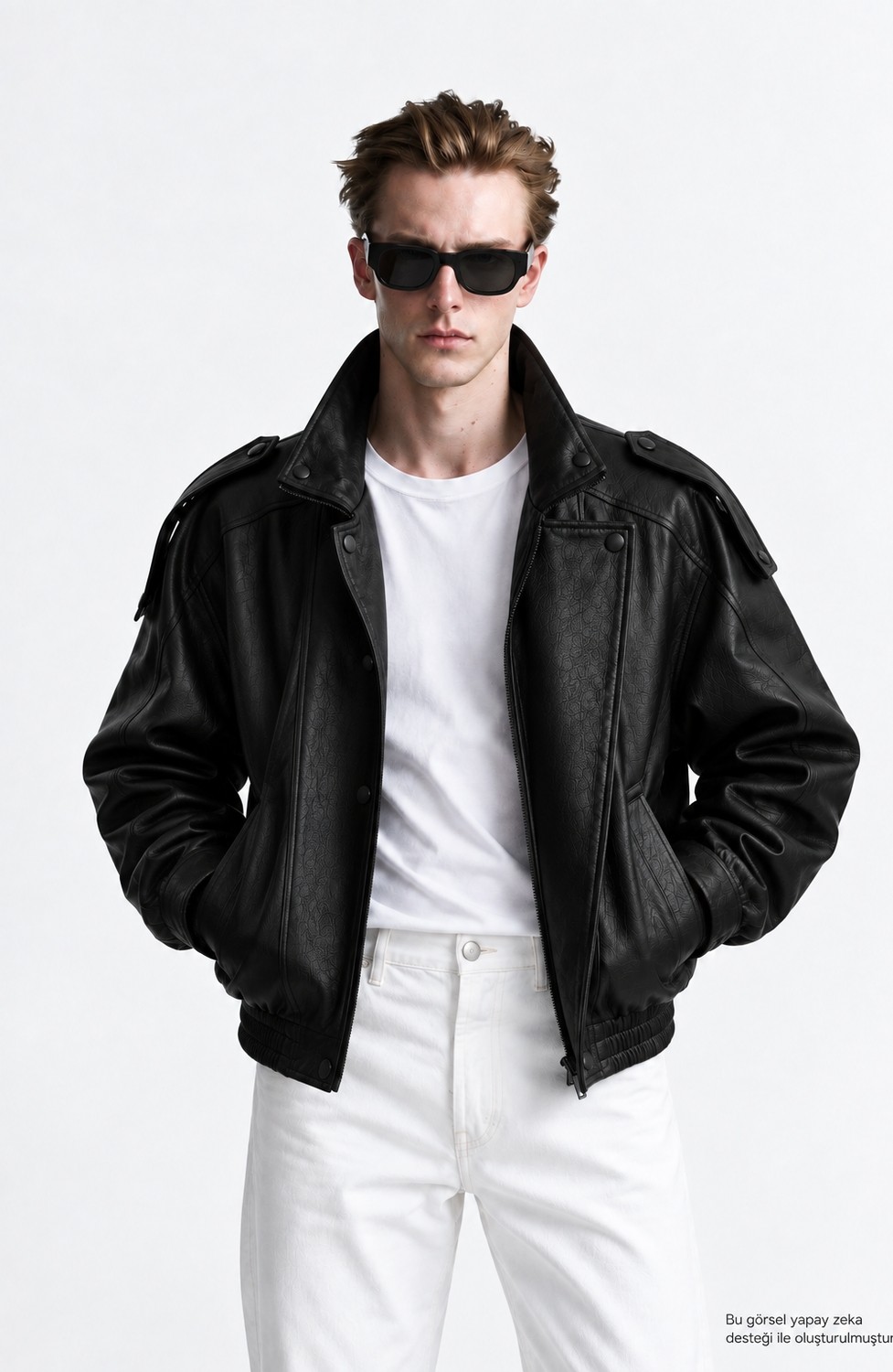 Layk Mayk Erkek Oversize Rahat Kalıp Siyah Suni Deri CEKET-002419 görsel 2