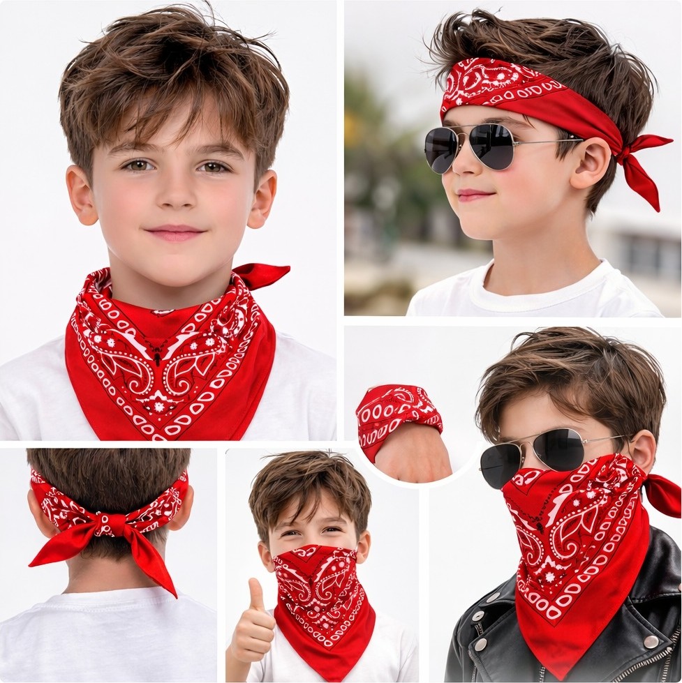 Toyigoo Kırmızı Kovboy Fuları Çocuk Bandana Western Desenli Boyun Fuları (4887) IEG4I48DFMK-TYGOO496 görsel 2