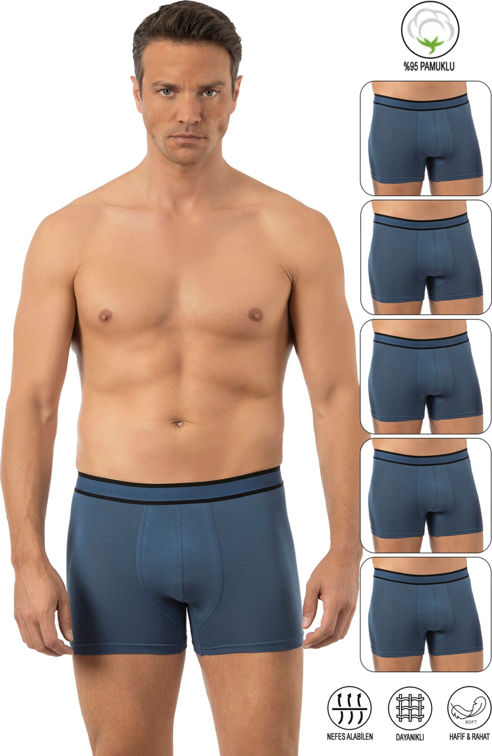 Özkan Underwear Özkan 11226 5'li Paket Erkek Pamuklu Likralı Boxer Şort