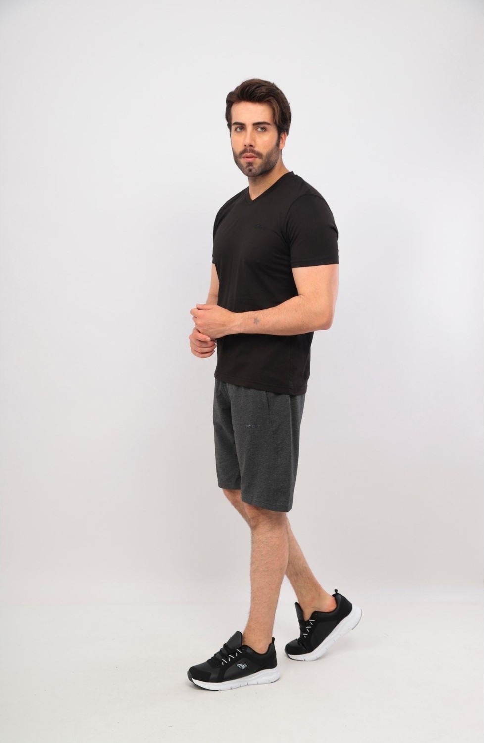 Fore Sport Erkek V Yaka Tshirt Şort Cep Fermuarlı Alt Üst Takım görsel 2