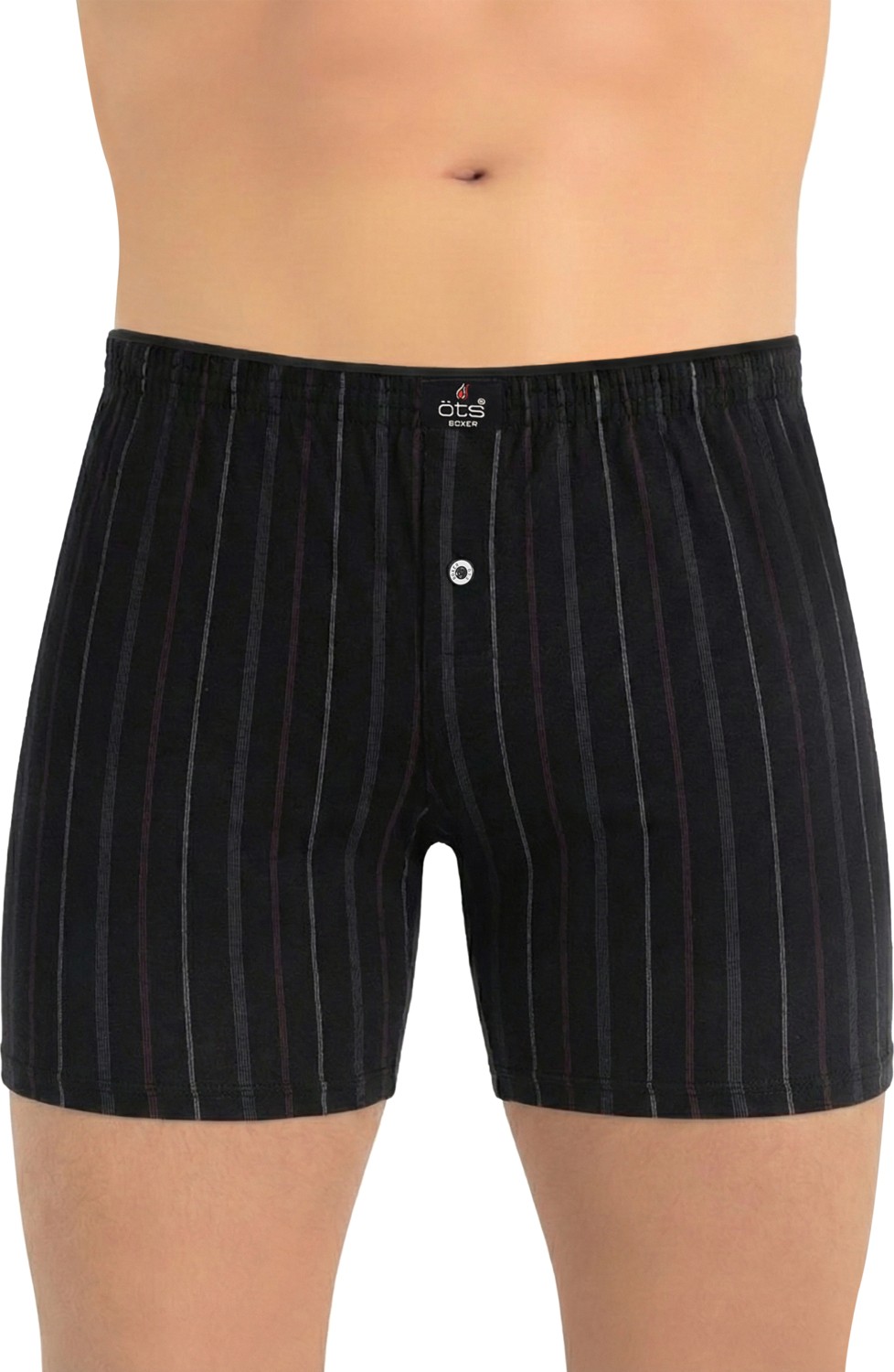 Öts Erkek %100 Pamuk Boxer Çizgili Düğmeli Ergonomik Tasarım (2652)