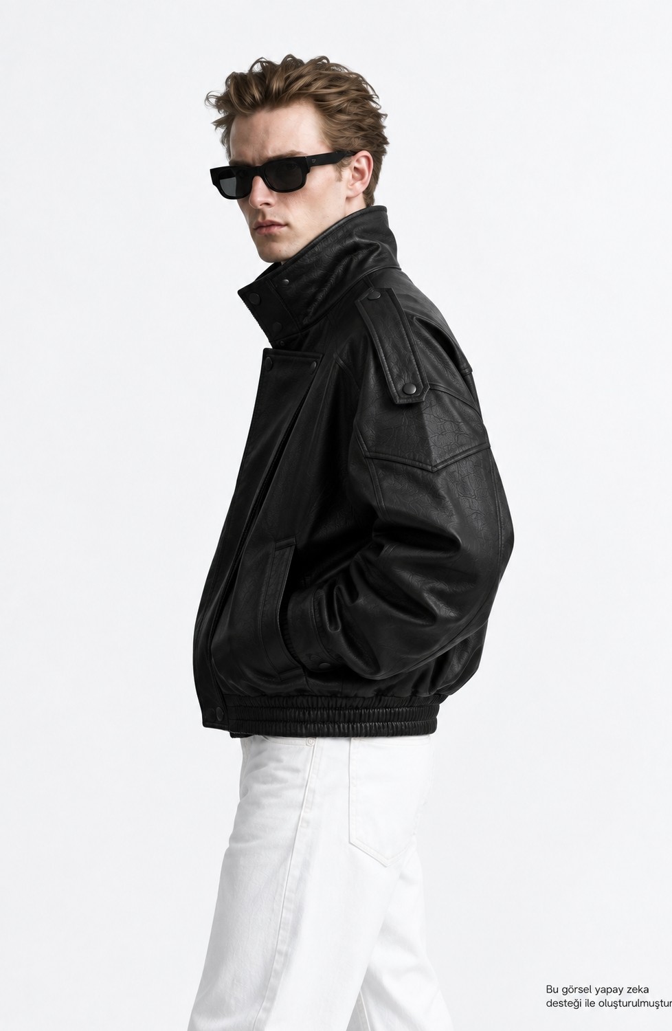 Layk Mayk Erkek Oversize Rahat Kalıp Siyah Suni Deri CEKET-002419 görsel 3