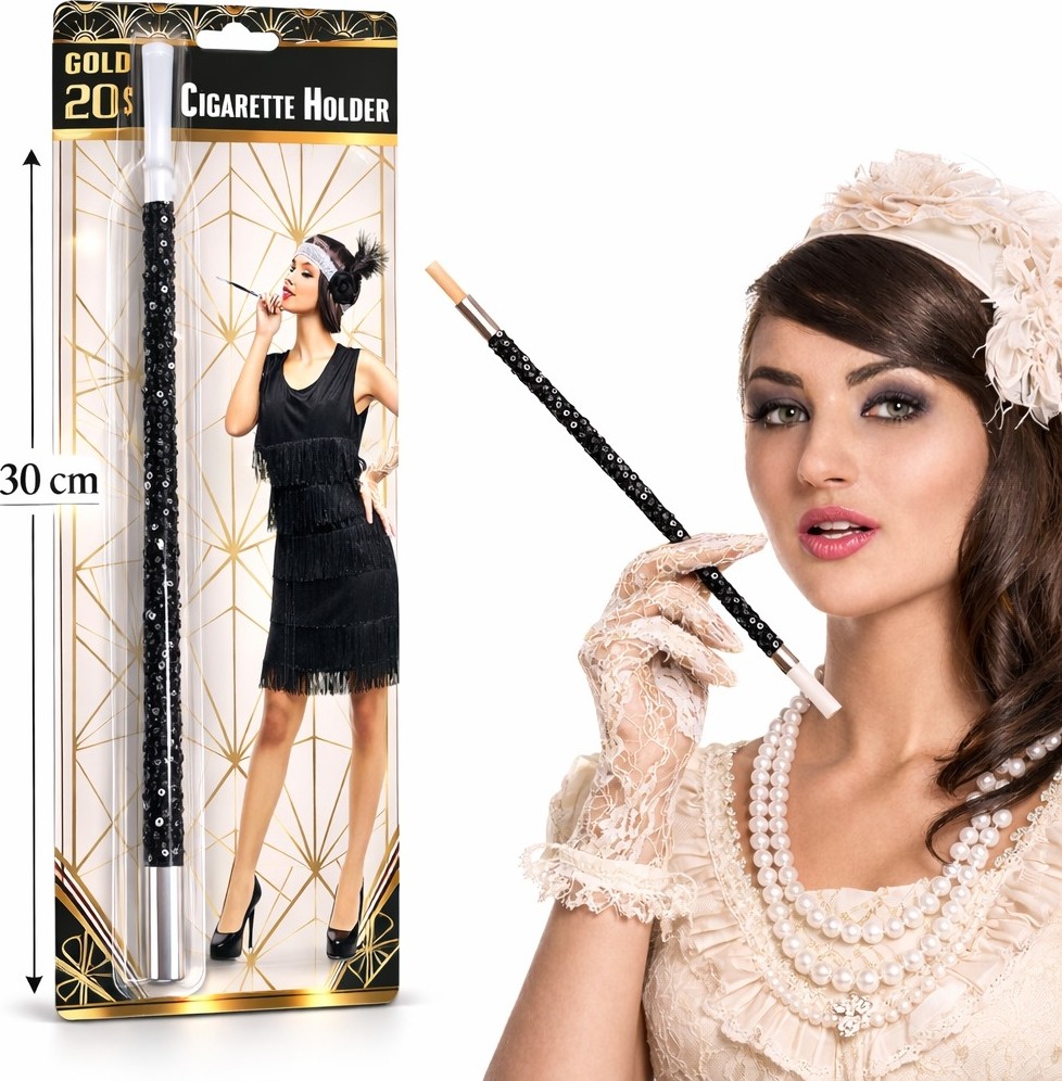 Die Grup 30 cm Siyah Payetli Tutacağı, 1920’LER Gatsby Parti Aksesuarı