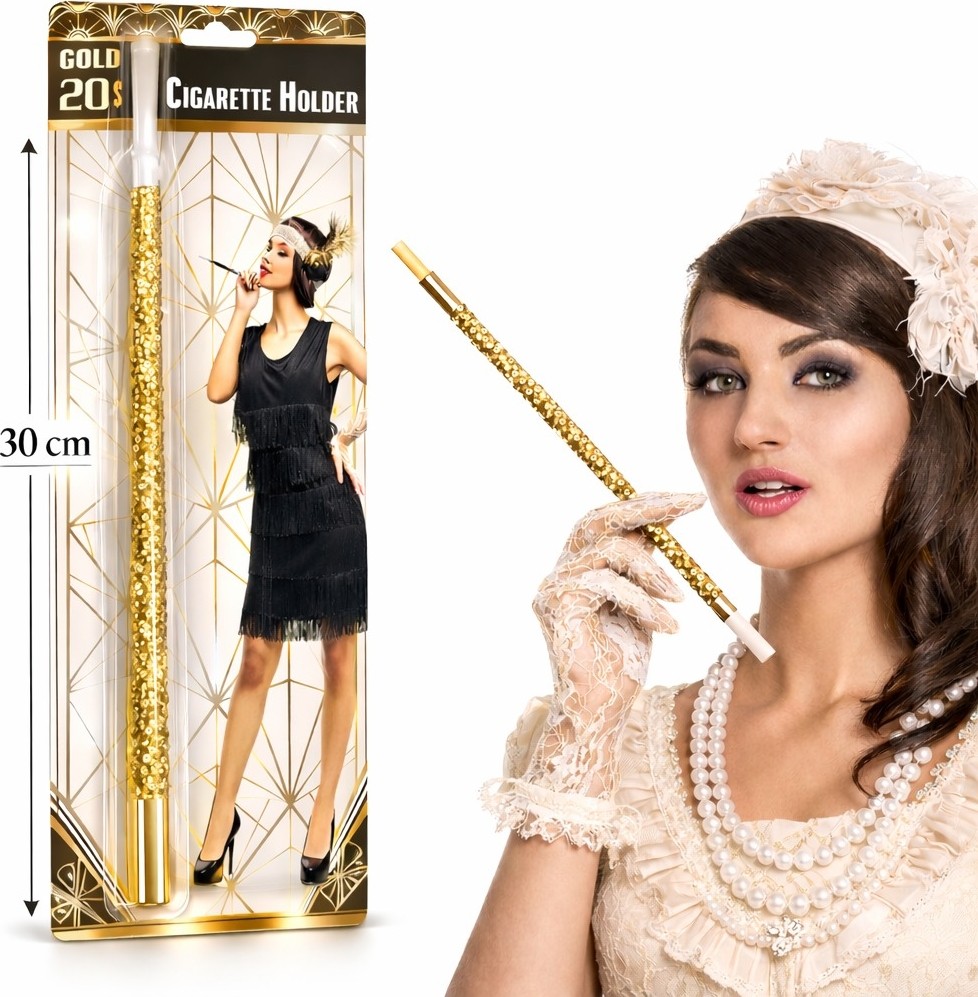 Die Grup 30 cm Altın Gold Payetli Tutacağı, 1920’LER Gatsby Parti Aksesuarı