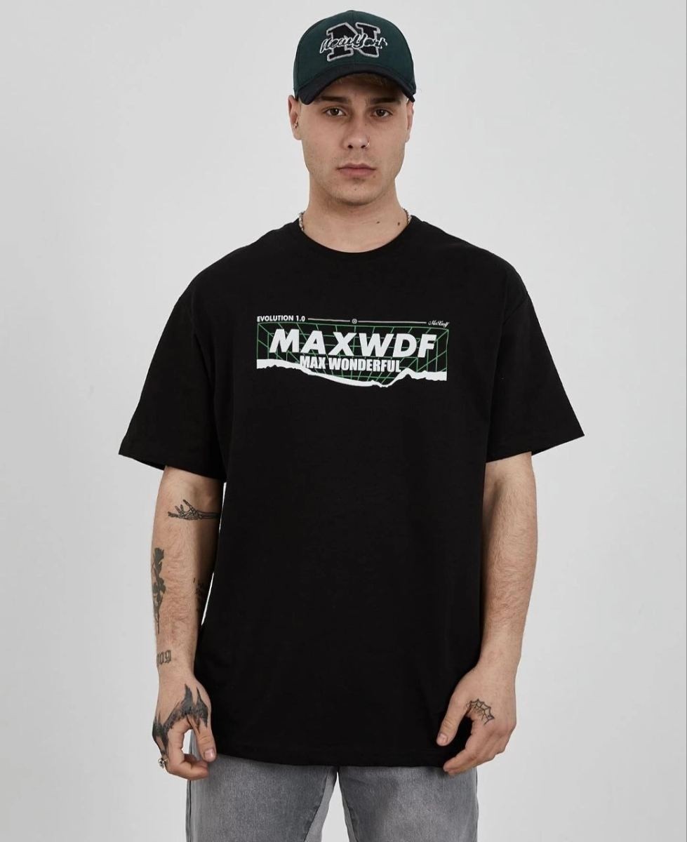 Fantastik Store Erkek Kısa Kol Yazlık Tişört Bisiklet Yaka Baskılı Oversize T-Shirt - Siyah
