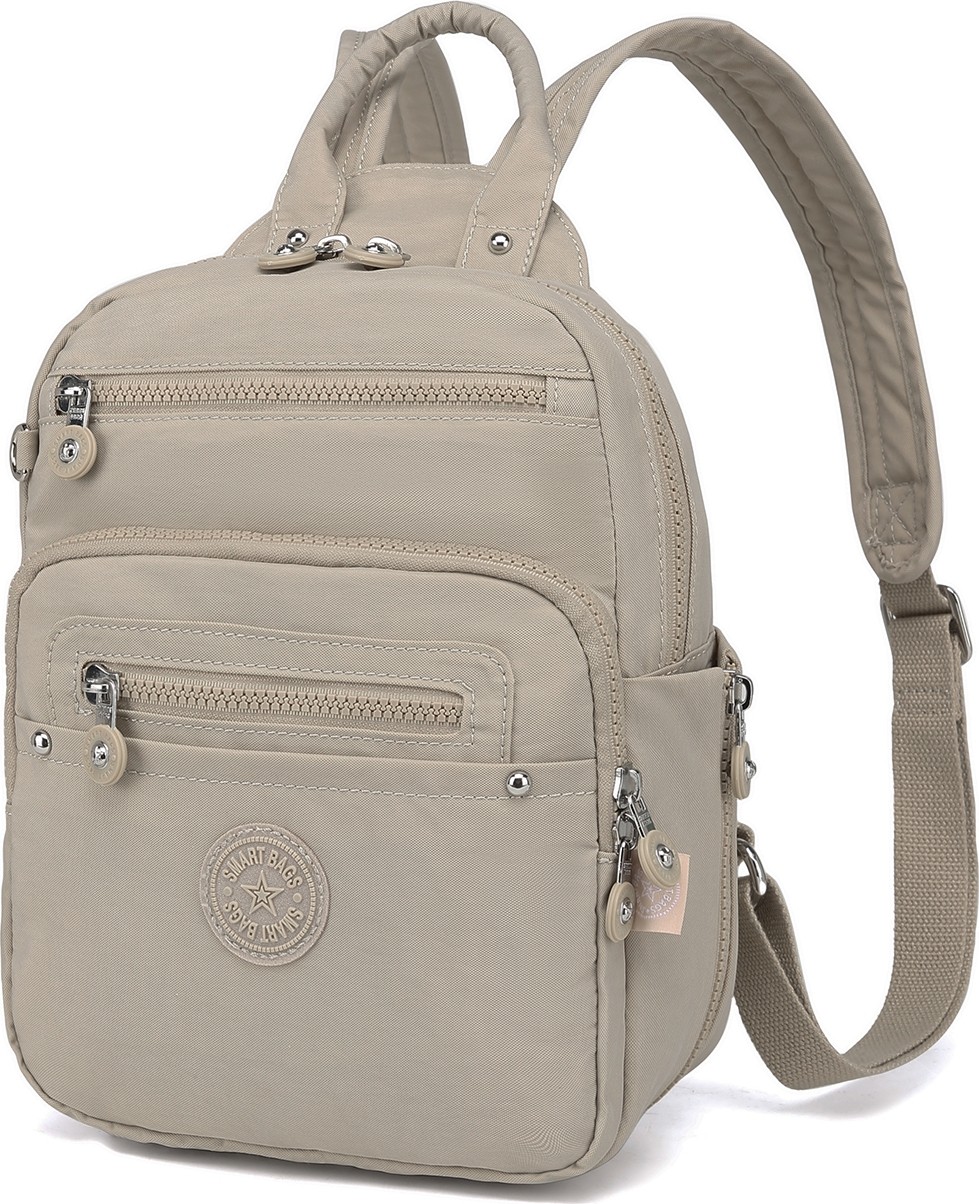 Smart Bags Günlük Küçük Boy Su Geçirmez Krınkıl Kumaş Kadın Sırt Çantası Bej görsel 2