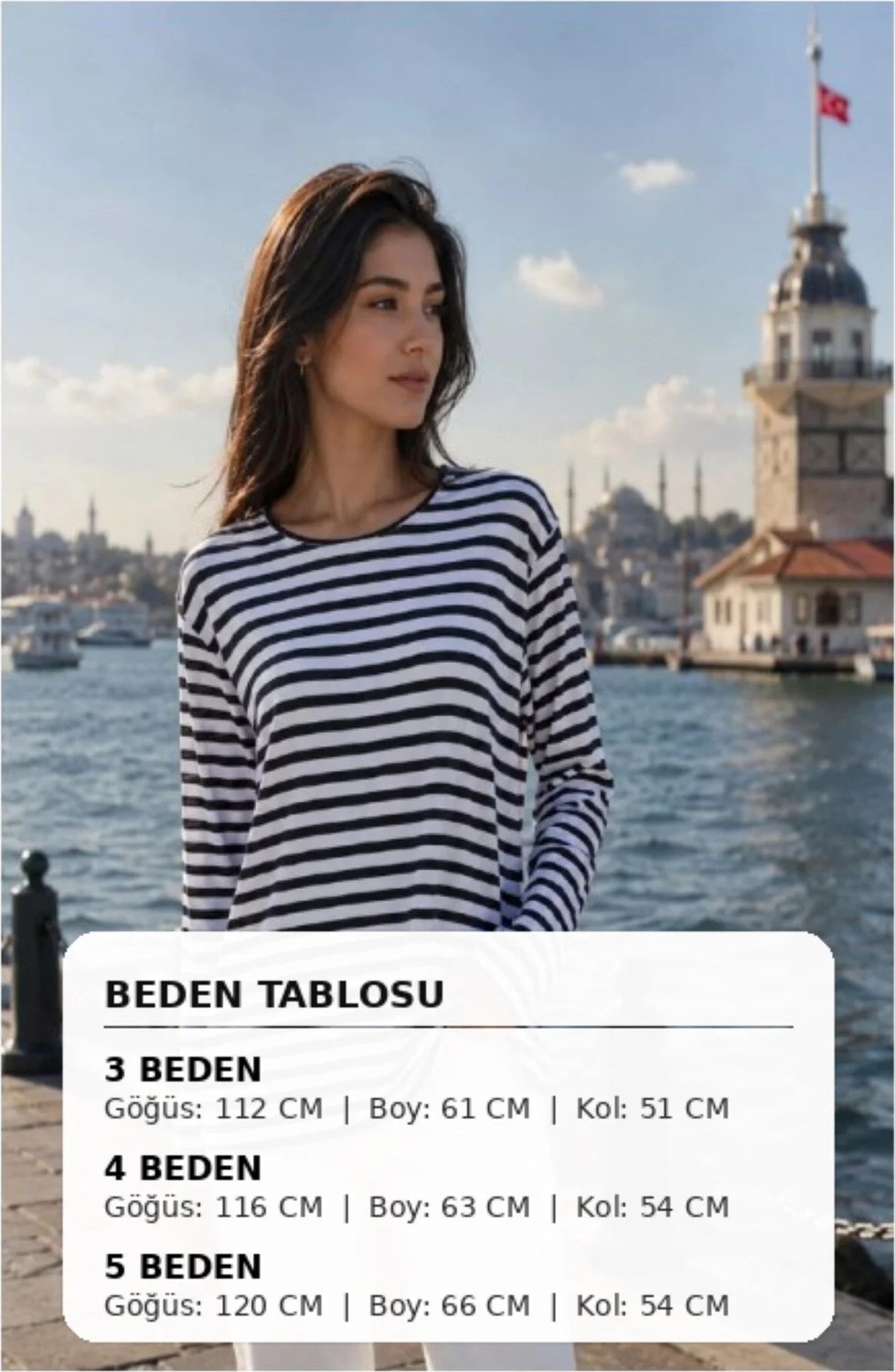 Güzel Kaman Beyaz Üstüne Çizgili Bluz Penye görsel 5