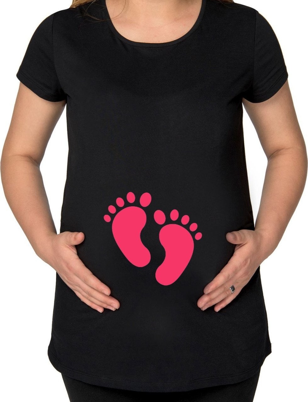 BK Gift Kız Bebek Ayak Izi Tasarımlı Siyah Hamile Tişört-1