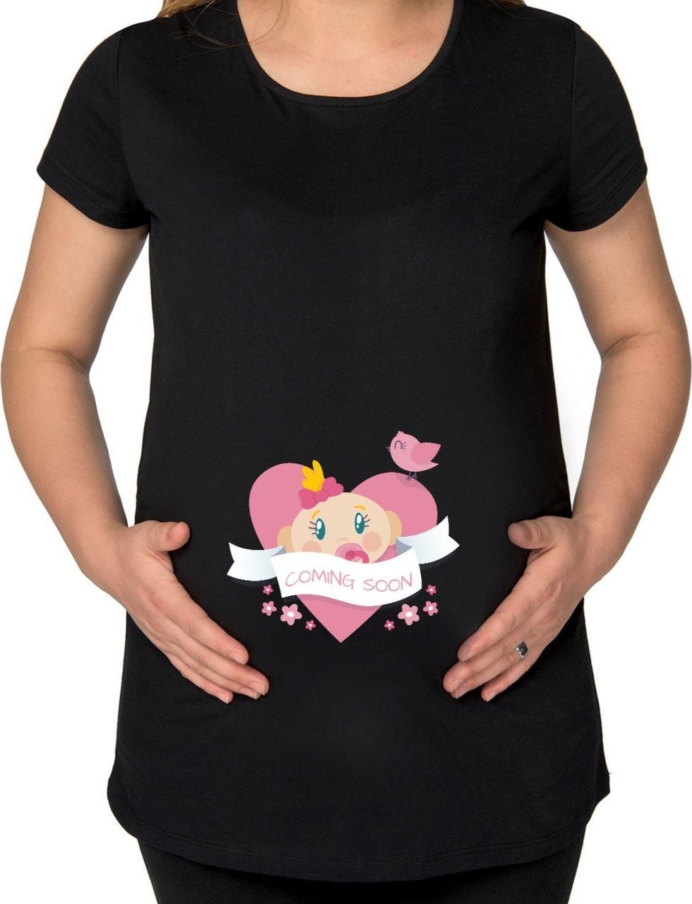 BK Gift Coming Soon Tasarımlı Siyah Hamile Tişört-4