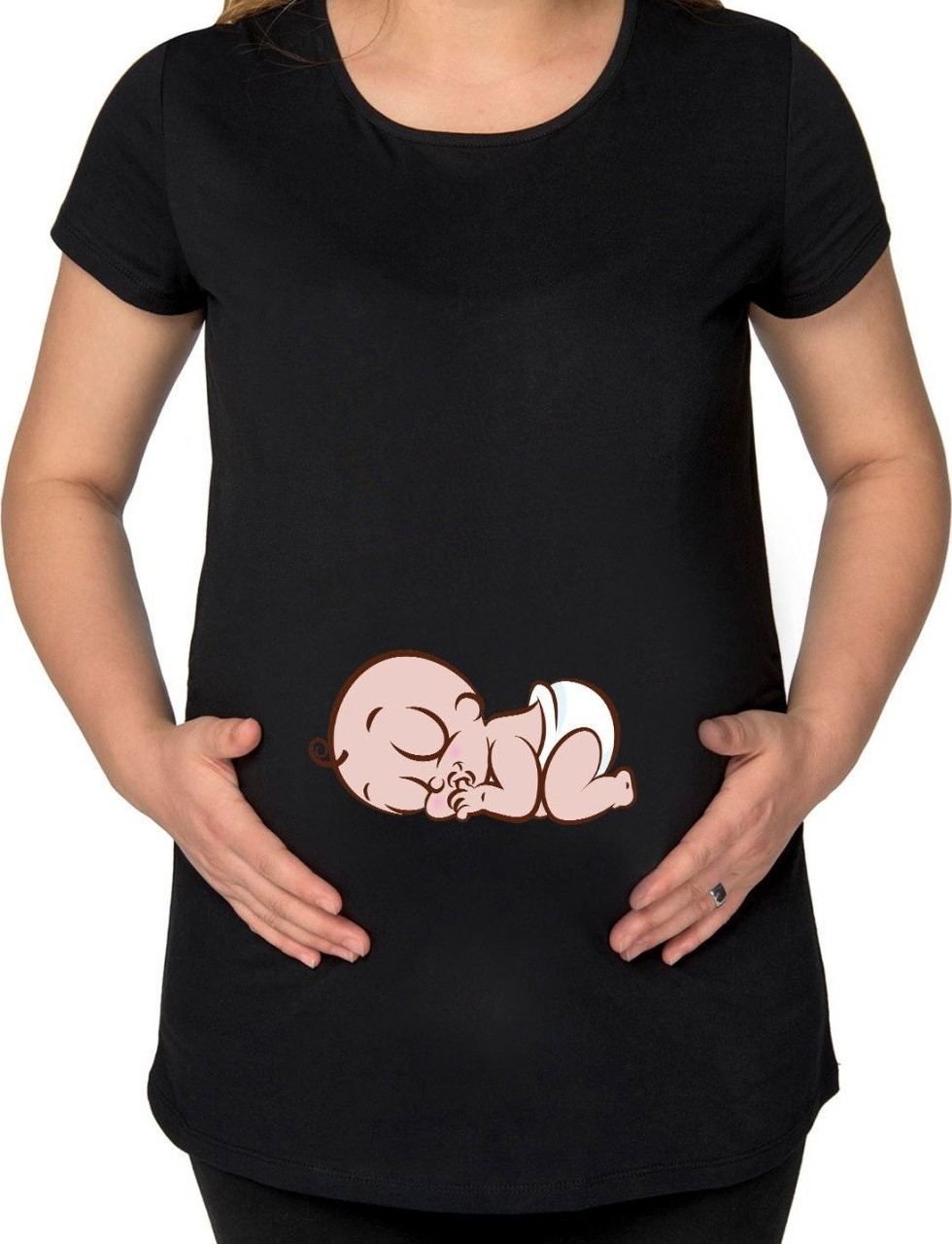 BK Gift Bebek Tasarımlı Siyah Hamile Tişört-1