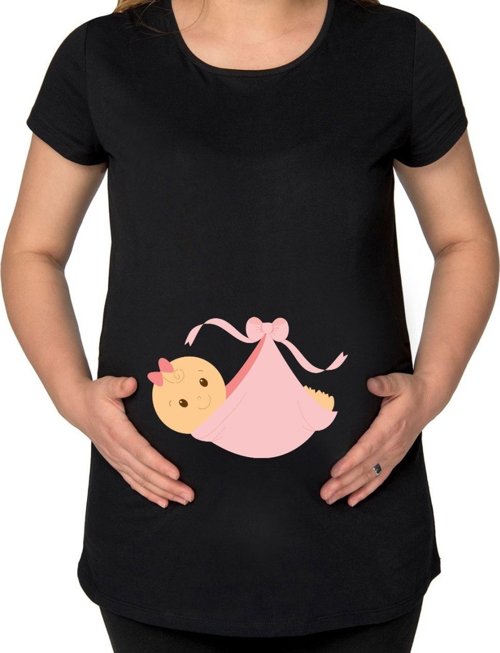 BK Gift Kız Bebek Tasarımlı Siyah Hamile Tişört-3