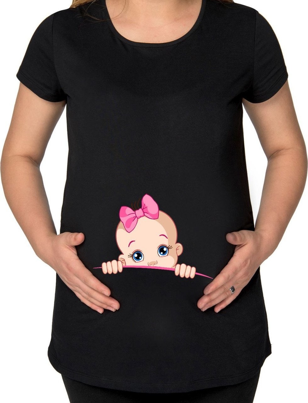 BK Gift Kız Bebek Tasarımlı Siyah Hamile Tişört-1