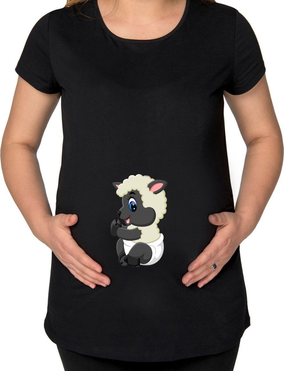 BK Gift Bebek Koyun Tasarımlı Siyah Hamile Tişört-1