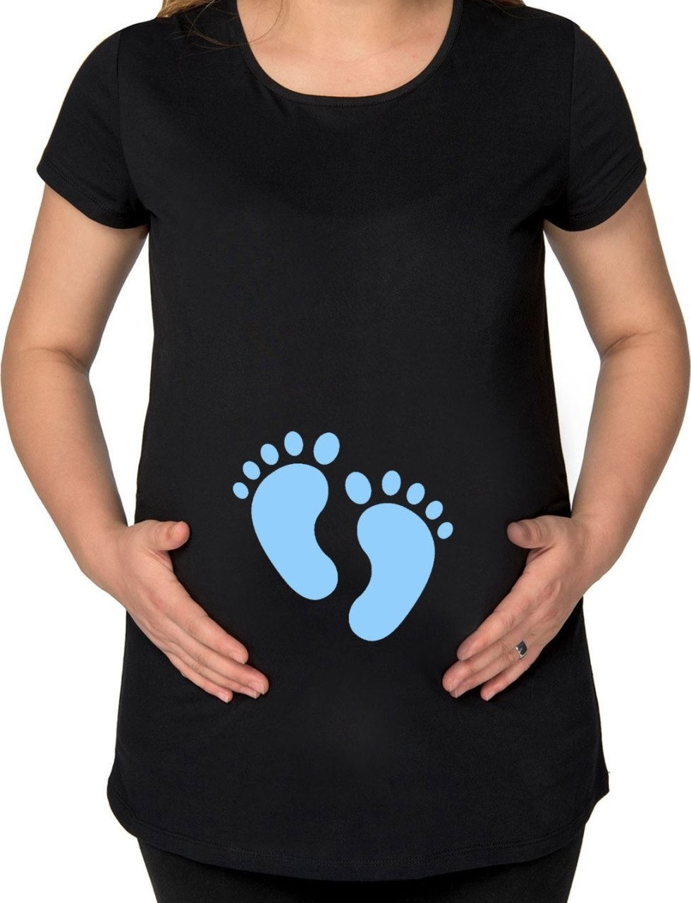 BK Gift Erkek Bebek Ayak Izi Tasarımlı Siyah Hamile Tişört-1