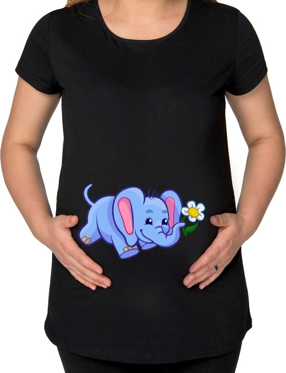 BK Gift Bebek Fil Tasarımlı Siyah Hamile Tişört-1