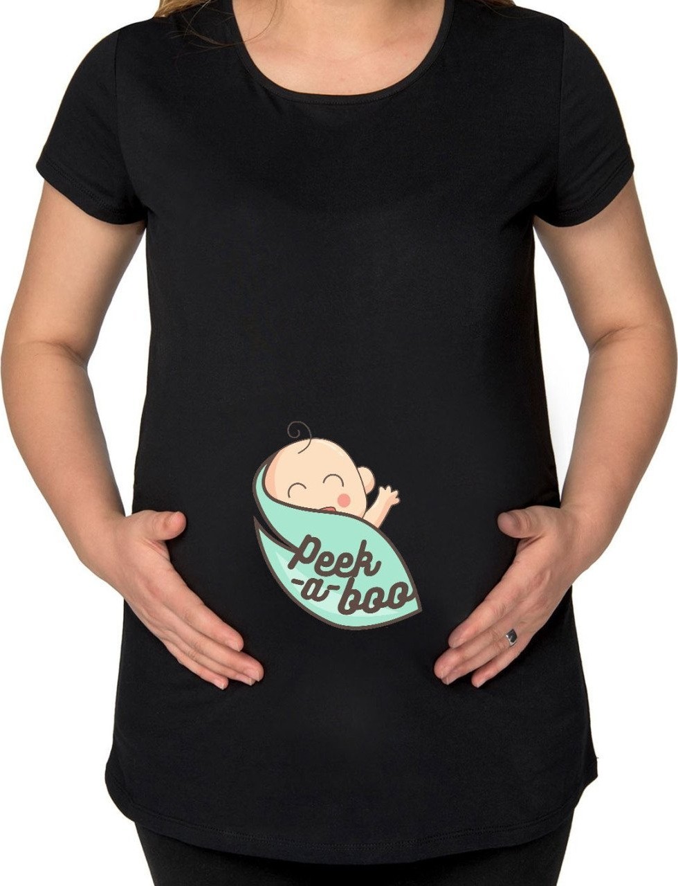 BK Gift Peek A Boo Tasarımlı Siyah Hamile Tişört-1