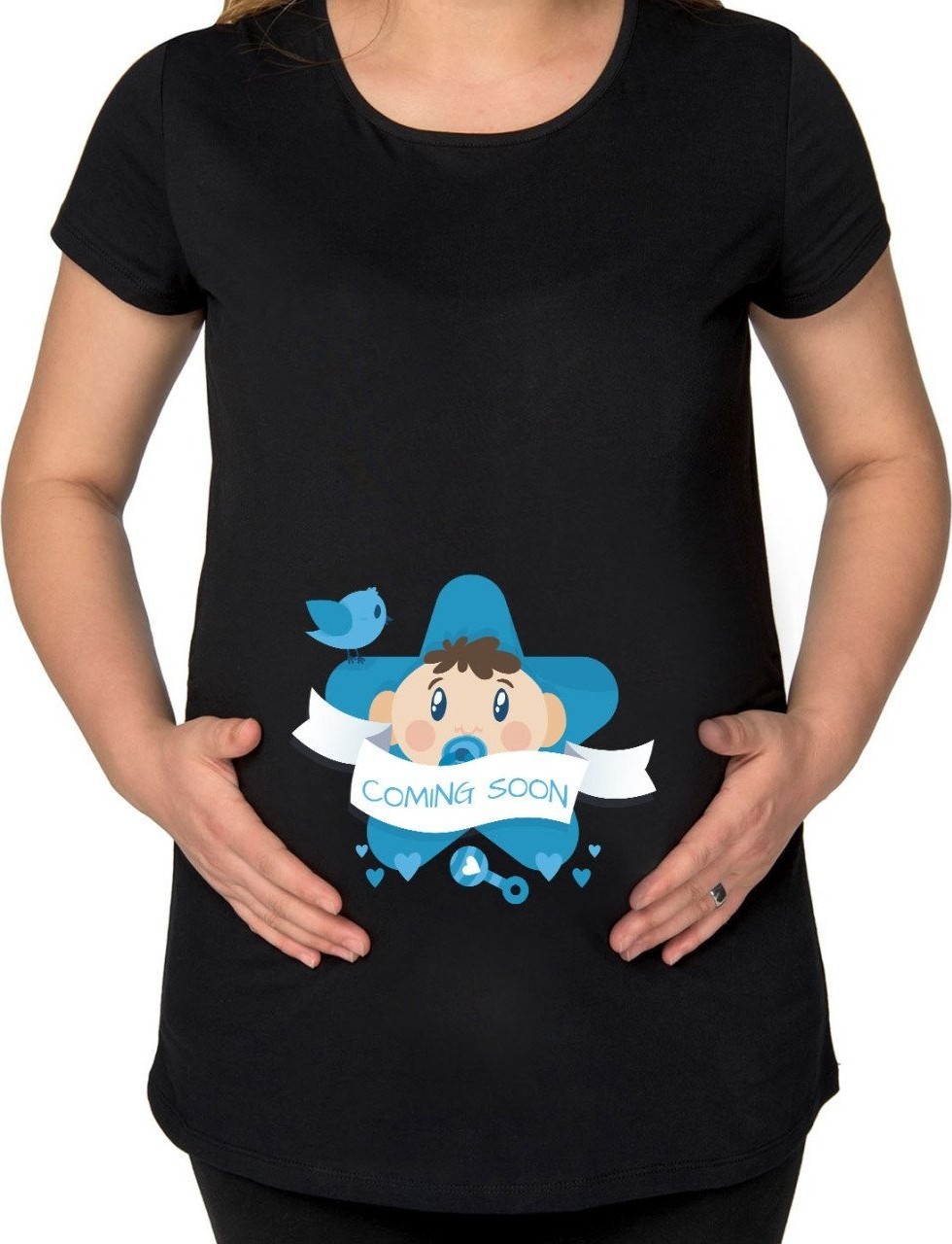 BK Gift Coming Soon Tasarımlı Siyah Hamile Tişört-3