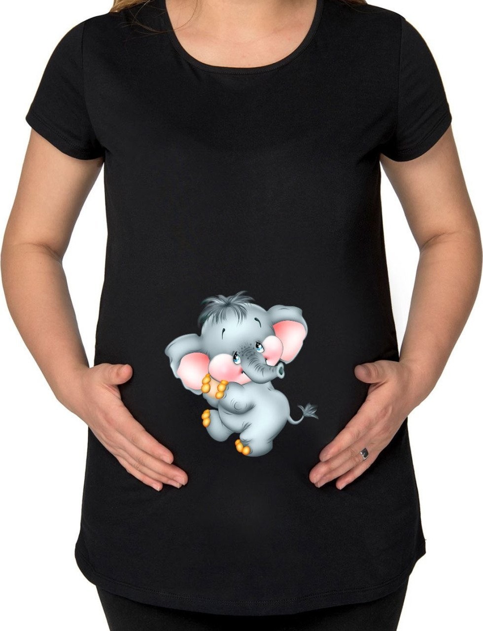 BK Gift Bebek Fil Tasarımlı Siyah Hamile Tişört-3