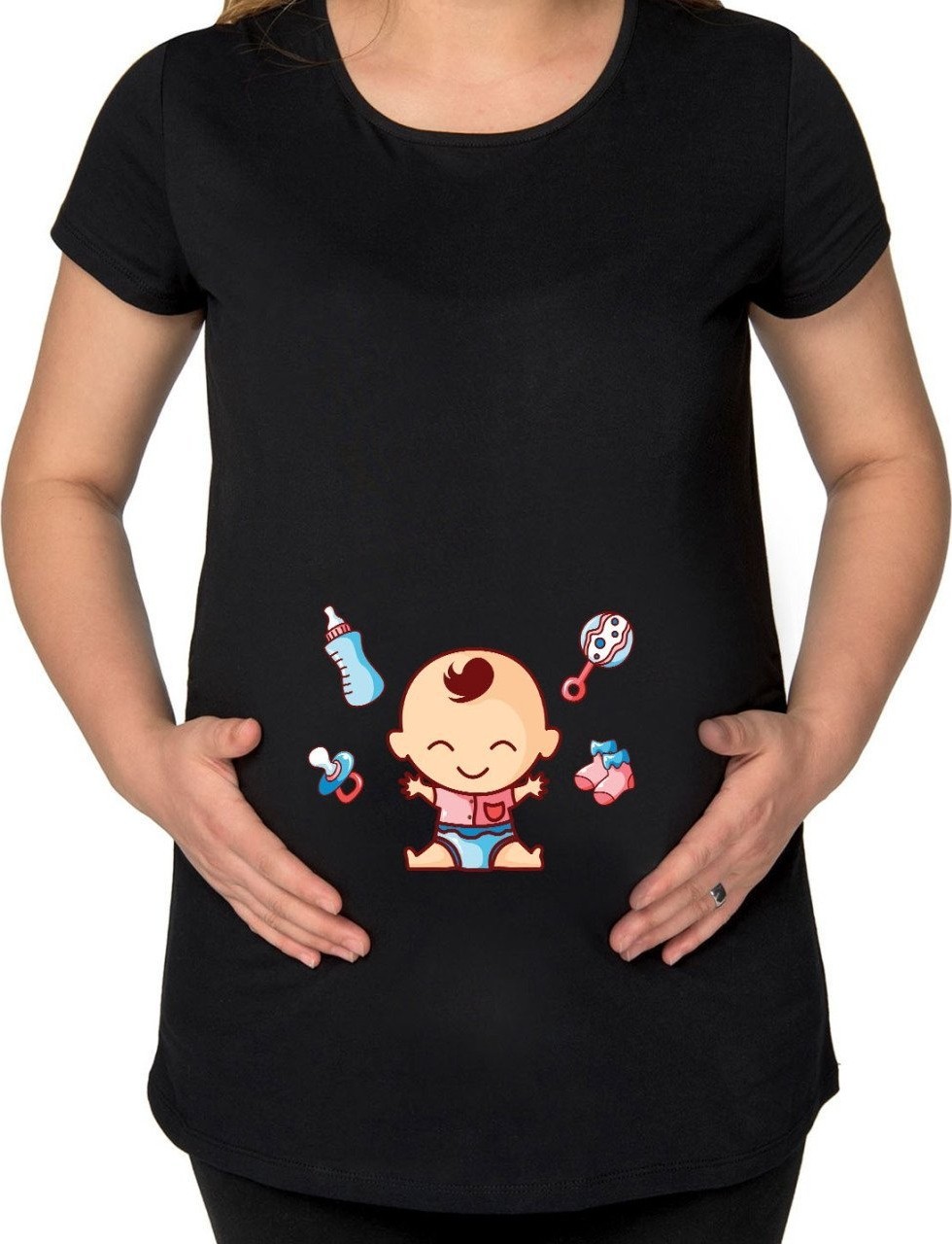 BK Gift Bebek Tasarımlı Siyah Hamile Tişört-2