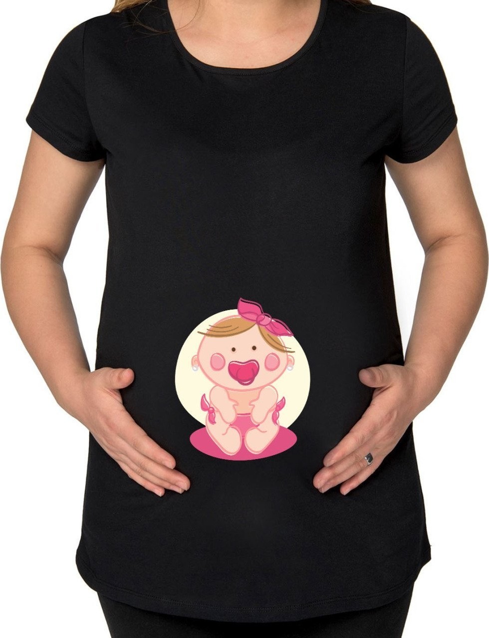 BK Gift Kız Bebek Tasarımlı Siyah Hamile Tişört-2