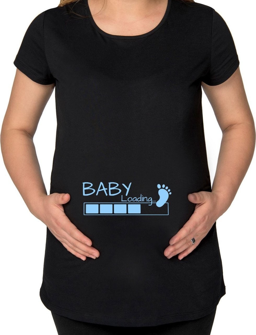 BK Gift Baby Loading Tasarımlı Siyah Hamile Tişört-1
