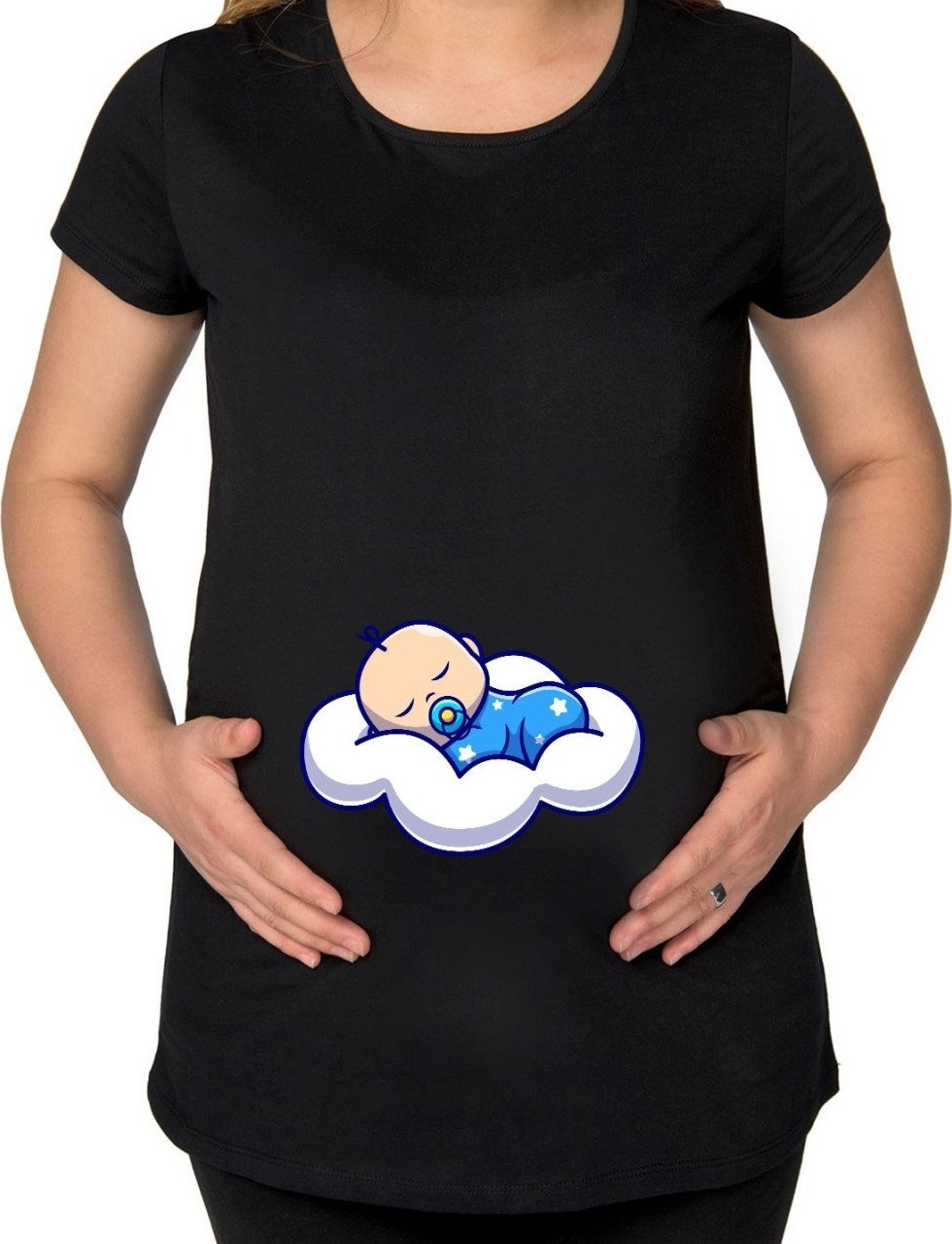 BK Gift Uyuyan Bebek Tasarımlı Siyah Hamile Tişört-1