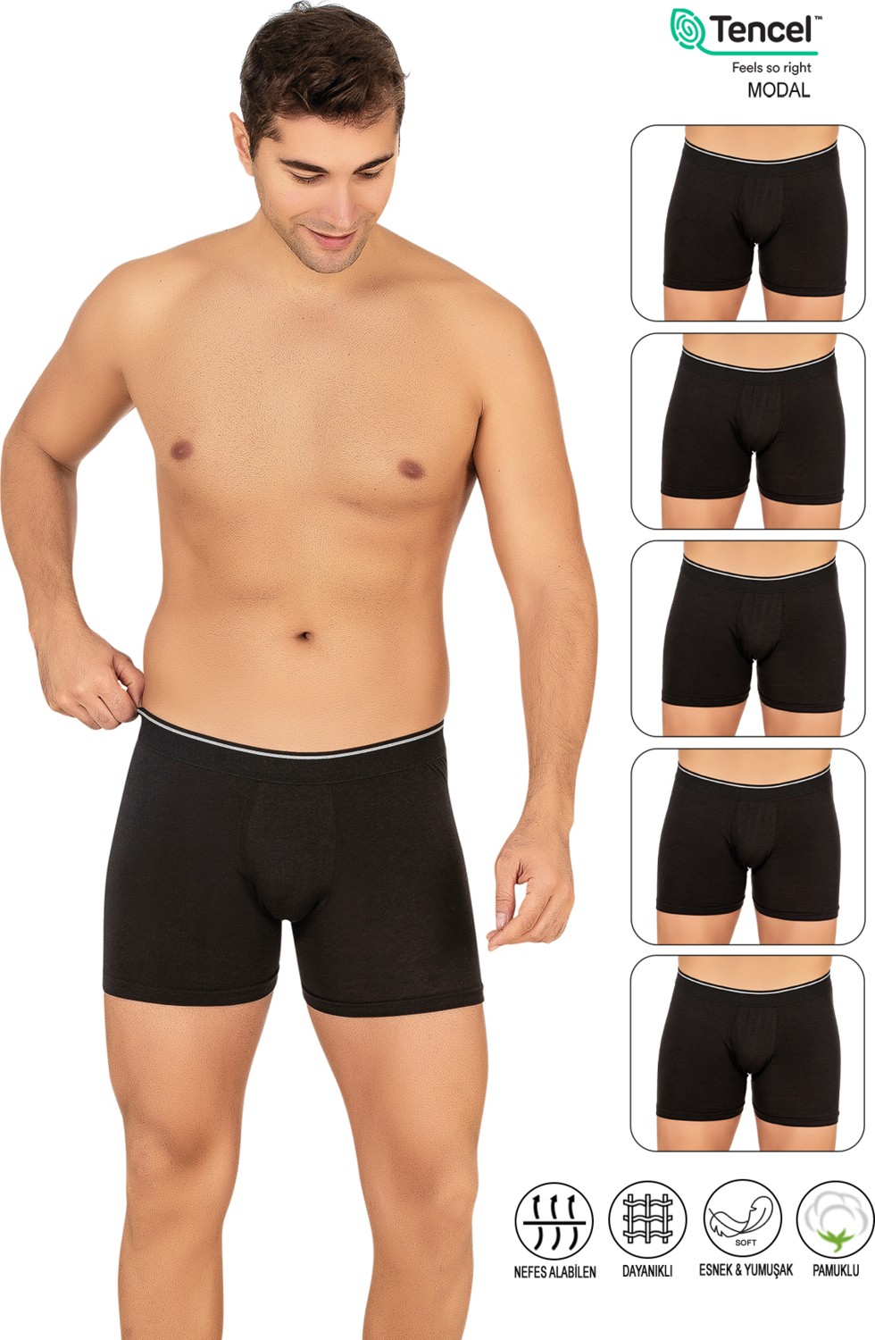 Özkan Underwear Özkan 11256 5'li Paket Erkek Premium Kumaş Modal Pamuklu Esnek Yumuşak Boxer Şort görsel 2
