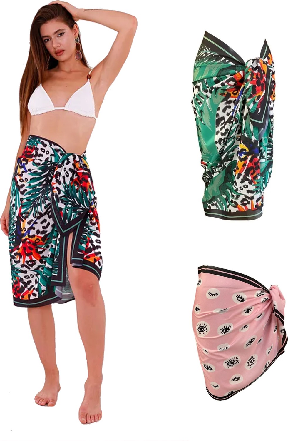 Tarzını Seç 2’li Pareo Set, Jungle Desenli 1 Uzun Pareo & Pembe Göz Desenli1 Kısa Pareo Set