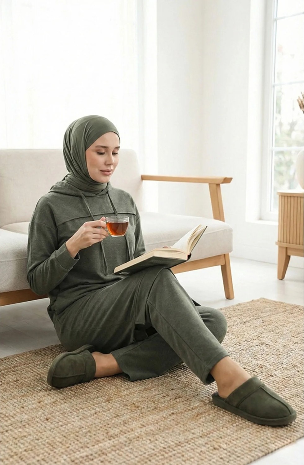 Sefa Merve Iki Iplik Eşofman Takım 3034-12 Haki Kadın 52 Beden Lastikli Düz Tasarım Konforlu Kullanım görsel 8