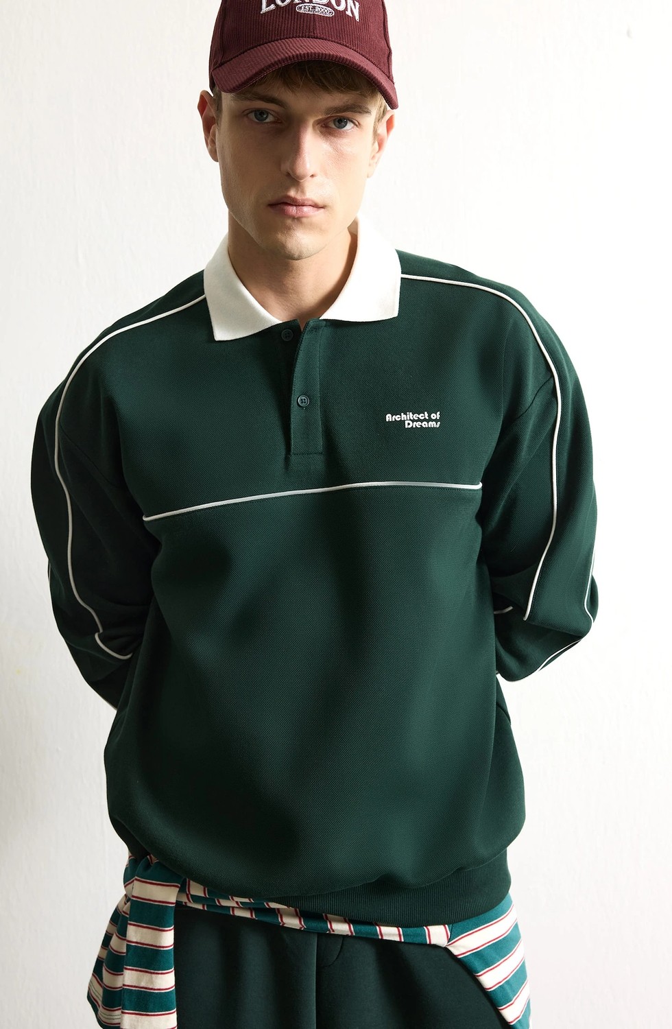 DeFacto Boxy Fit Polo Yaka Baskılı Sweatshirt F0116AX26AU