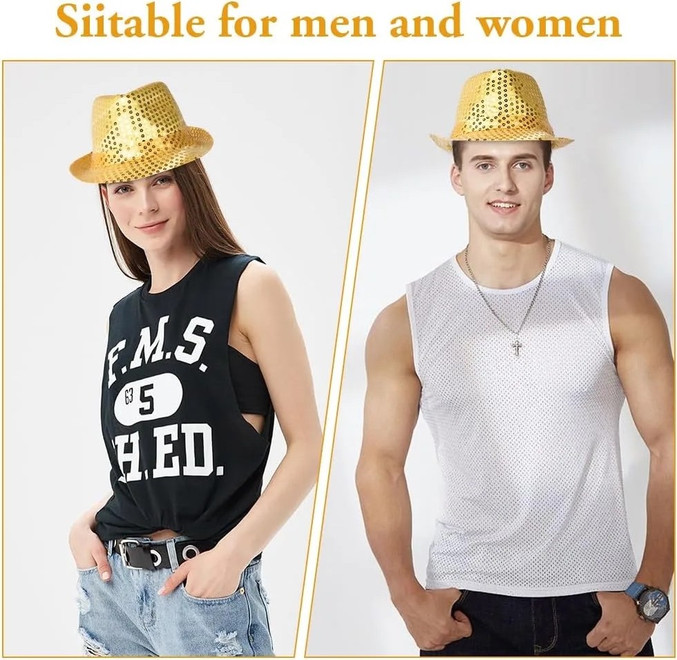 TeknoKapsül Disko Star Altın Gold Payetli Fötr Şapka Yetişkin Boy görsel 3