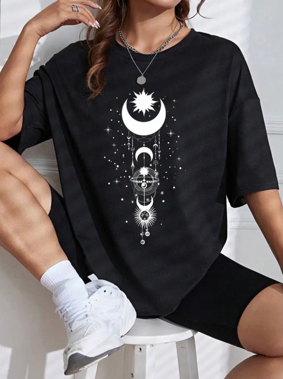 Nigrum Pardus Nıgrum Pardus Yeni Sezon Galaksi Sembol Baskılı %100 Pamuk Büyük Beden Kadın T-Shirt görsel 6