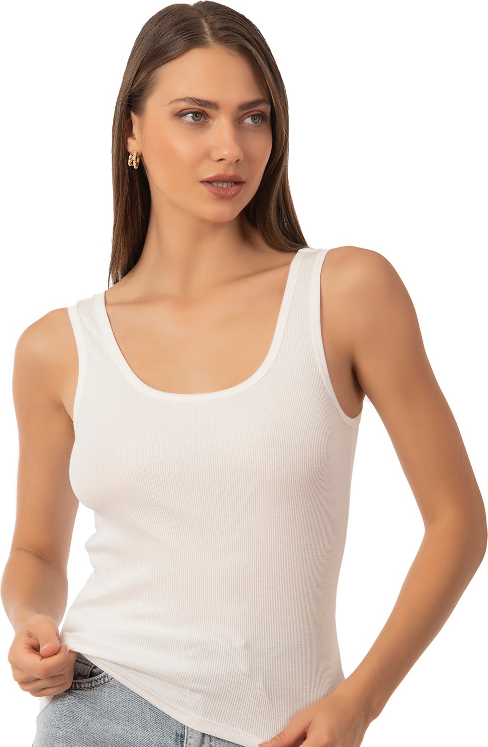 Özkan Underwear Özkan 26815 Kadın Soft Pamuklu Kaşkorse Fitilli Esnek Rahat Kalın Askılı Örme Atlet Bluz