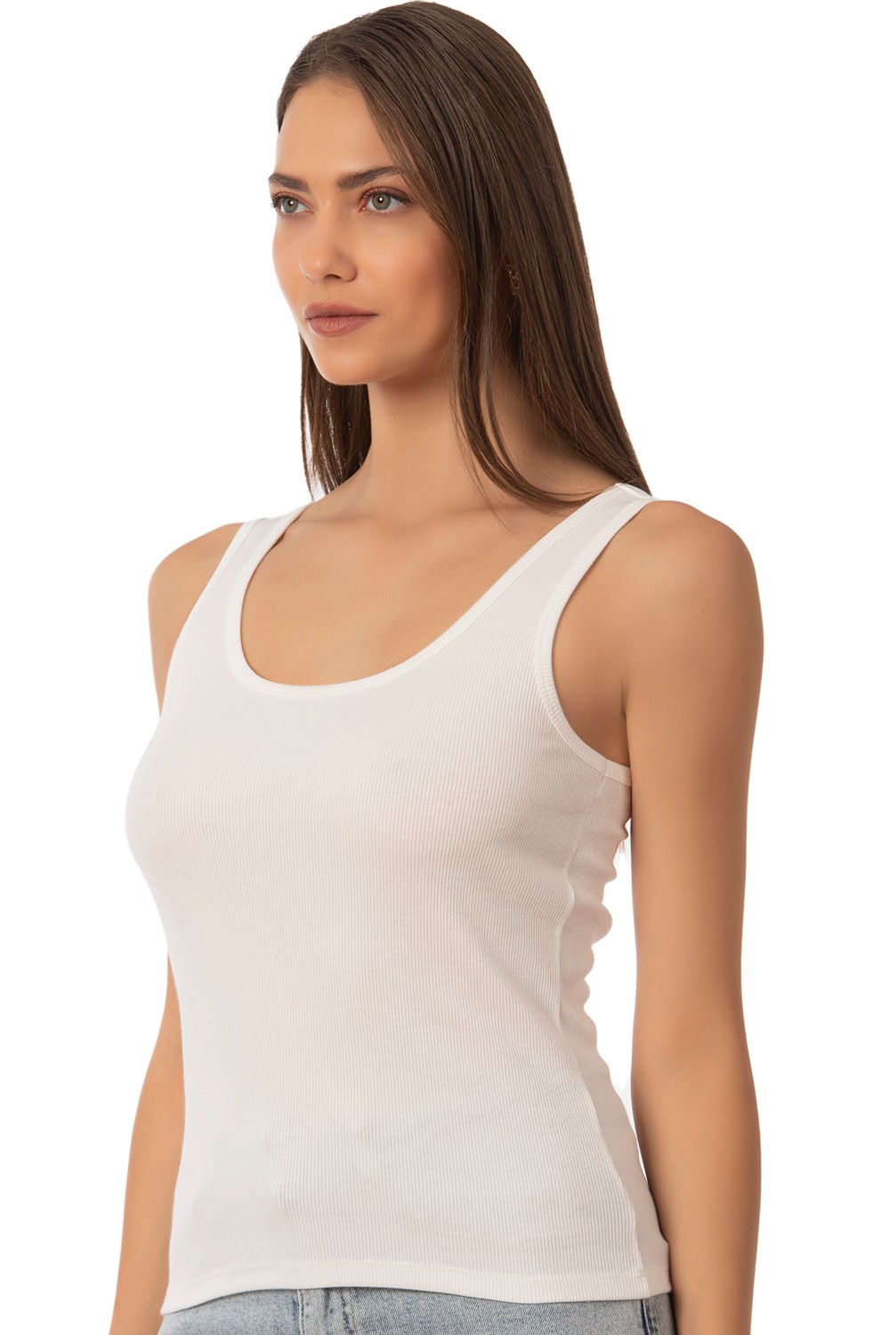 Özkan Underwear Özkan 26815 Kadın Soft Pamuklu Kaşkorse Fitilli Esnek Rahat Kalın Askılı Örme Atlet Bluz görsel 3