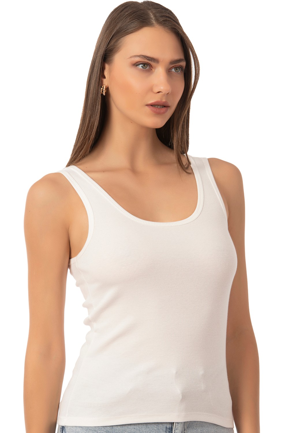 Özkan Underwear Özkan 26815 Kadın Soft Pamuklu Kaşkorse Fitilli Esnek Rahat Kalın Askılı Örme Atlet Bluz görsel 4