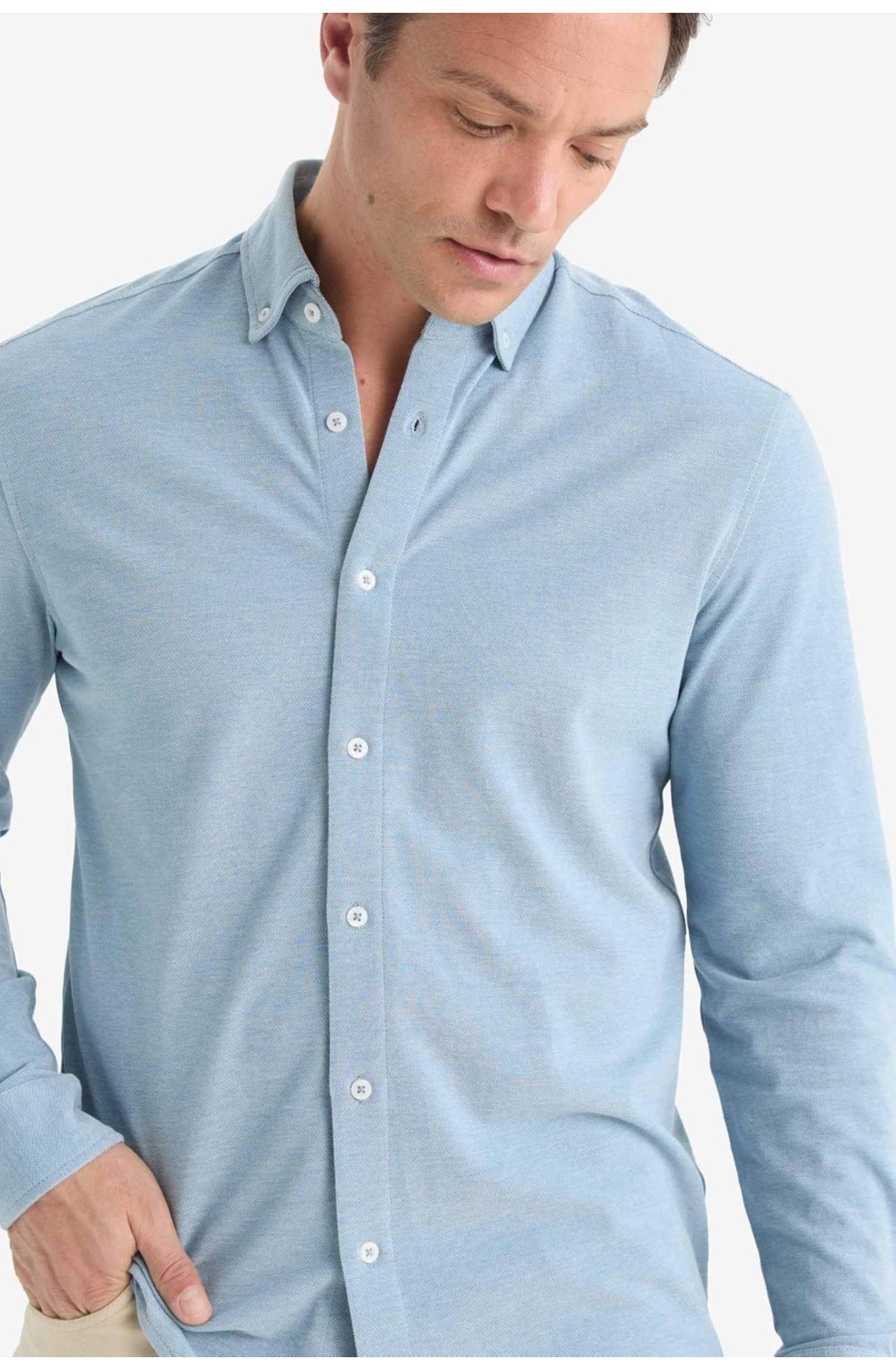 DeFacto Regular Fit Polo Yaka Uzun Kollu Gömlek E8067AX25AU görsel 4