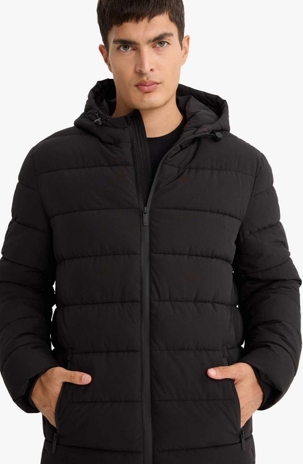 DeFacto Sıcak Tutan Su İtici Slim Fit Dar Kesim Astarlı Kapüşonlu Fermuarlı Cepli Dolgulu Mont R0216AZ25AU görsel 4