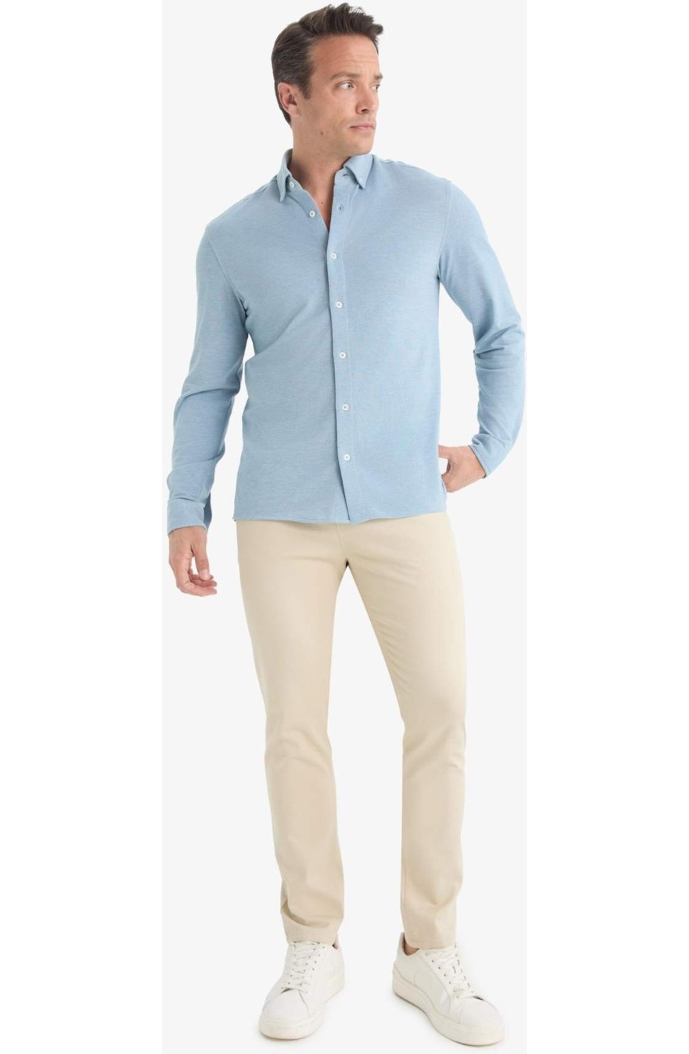DeFacto Regular Fit Polo Yaka Uzun Kollu Gömlek E8067AX25AU görsel 8