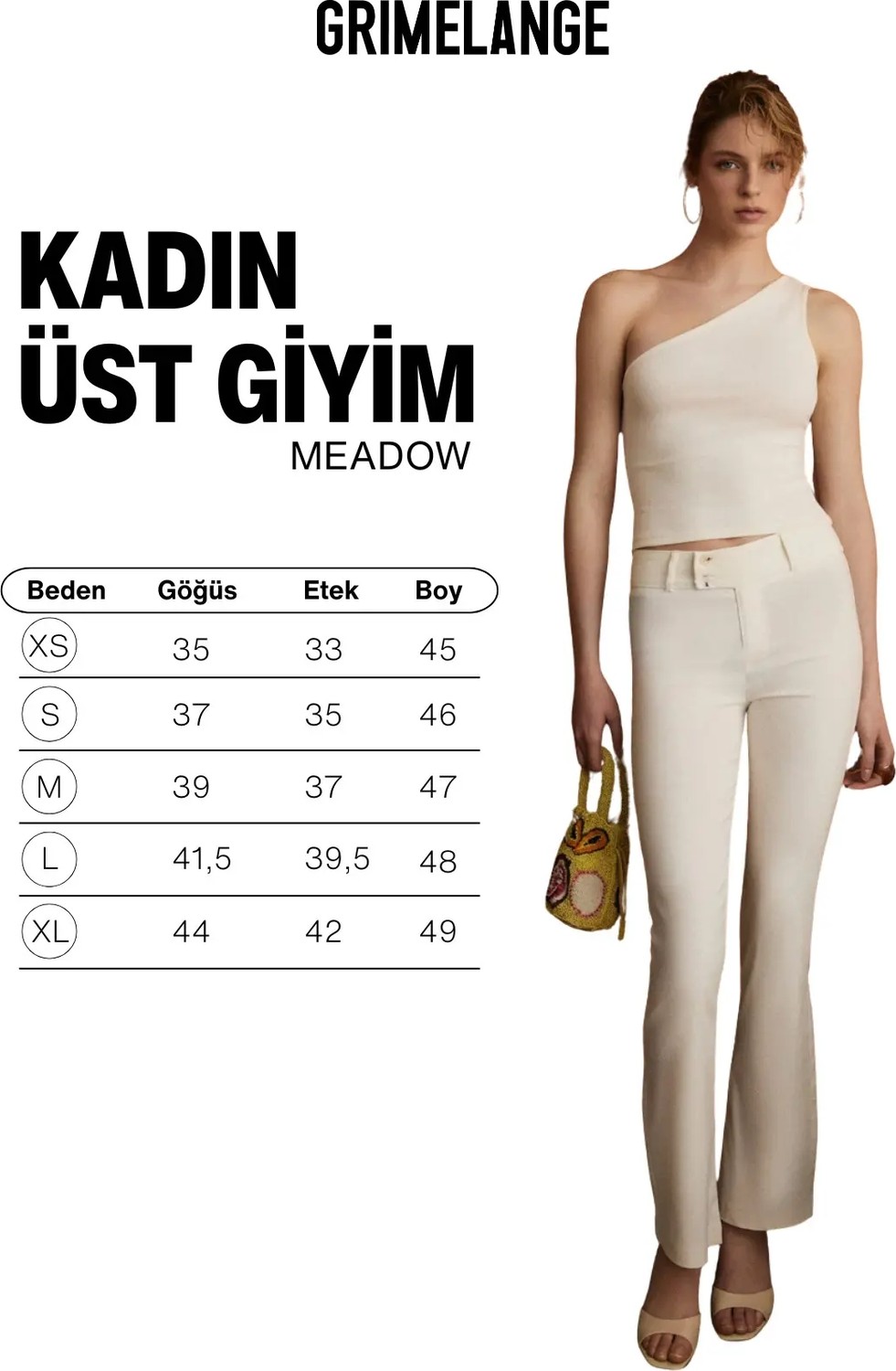 Grimelange Meadow Kadın Yumuşak ve Esnek Kumaşlı Asimetrik Yakalı Tek Omuzu Açık Ekru Bluz görsel 6