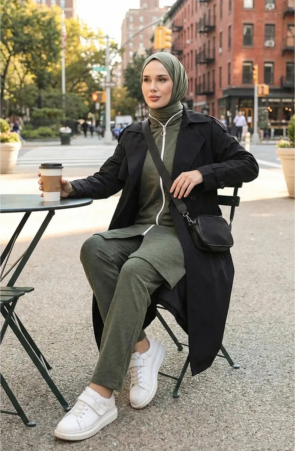 Sefa Merve Haki Renkli Fermuarlı Eşofman Takım 3044-09 Mevsimlik Lastikli Özellikli Kadın görsel 8