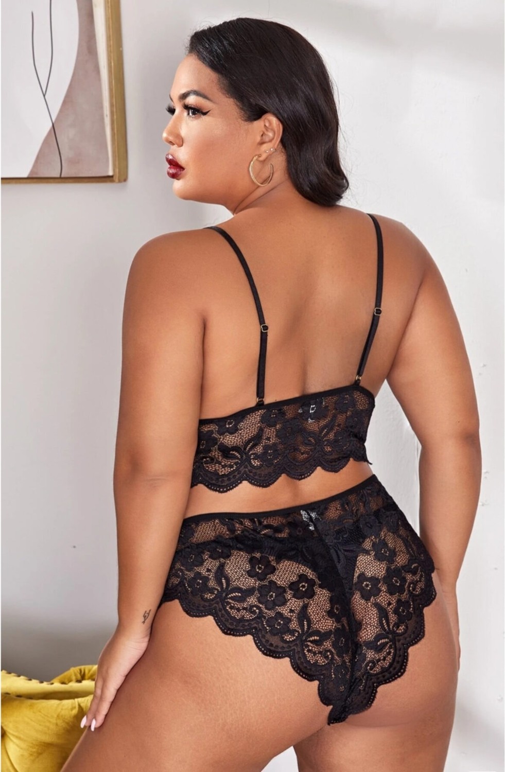 Fancy&Dancy Kadın Dantel Battal Boy Iç Çamaşır Takımı - Büyük Beden Sütyen ve Külot Takımı - 6100 görsel 8